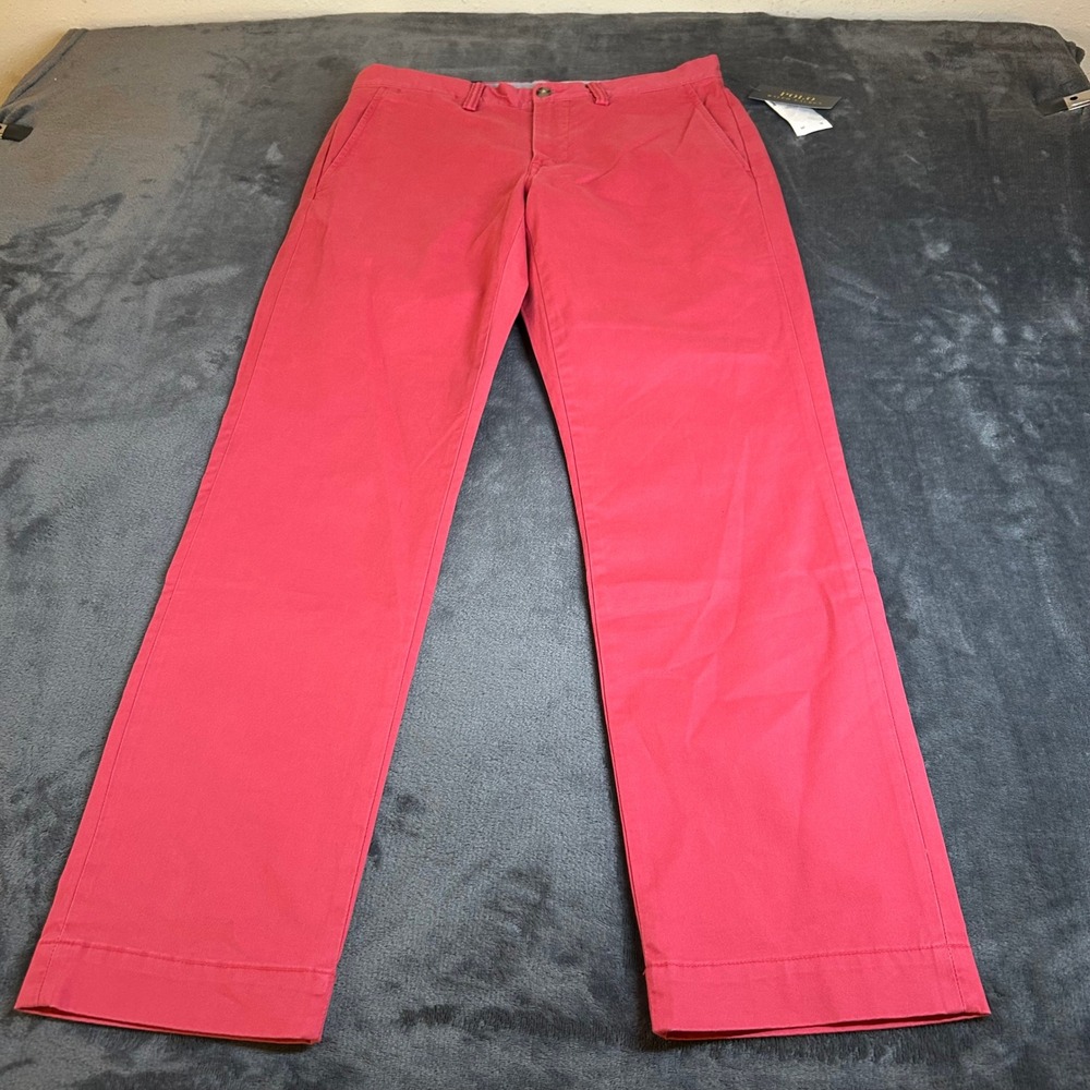 Polo Ralph Lauren Chino Pants Straight Stretch Flat Front Coral Pink Mens 30x30"